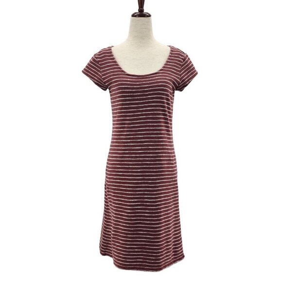 Garnet Hill Striped Maroon Gray Ribbed Knit Dress Womens XS - Picture 1 of 8